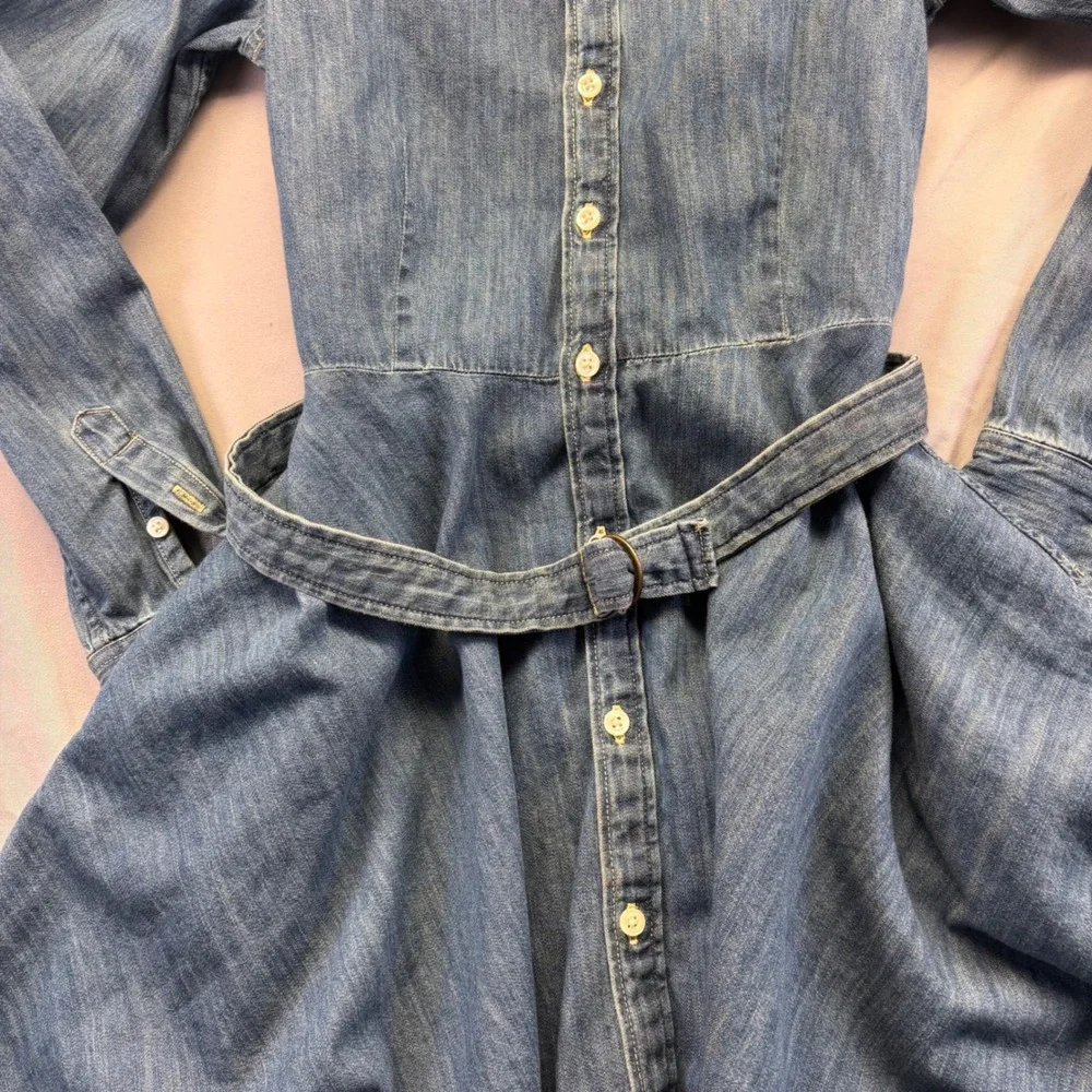 Ralph Lauren Girls Denim Shirt Dress Blue Long Sleeve Belt Button Front‎ Size 10